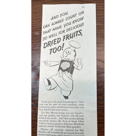 Del Monte Dried Fruits and Raisins 1938 Vintage Print Ad Peaches Apricots Prunes - Picture 5 of 5